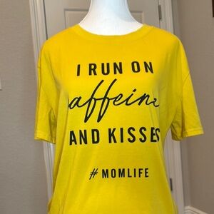 Yellow Graphic I run on caffeine and kisses #momlife T-Shirt